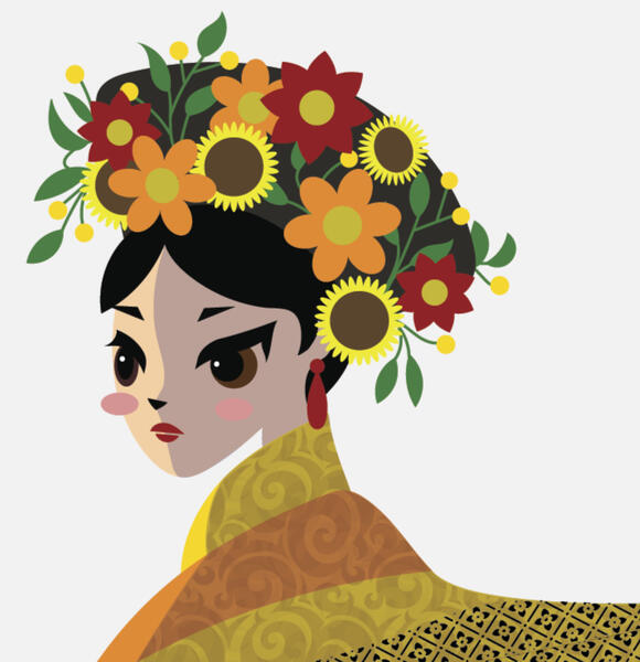 Empress with flowers on her head.